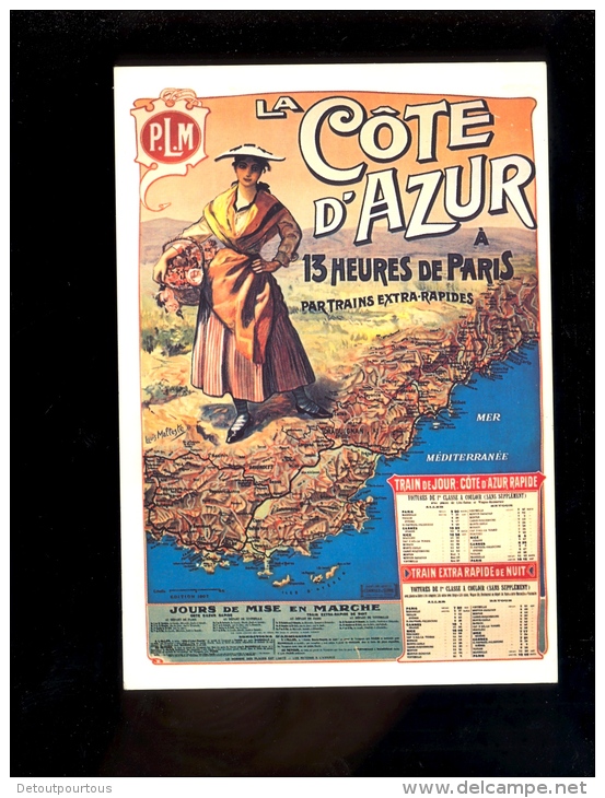 Affiche PLM La Côte D'Azur Train Paris Lyon Méditerranée  Illustration Louis MALTESTE  Edition Vers 1990 - Malteste