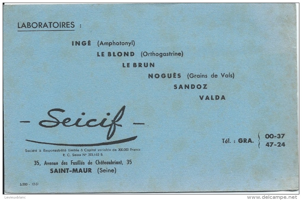 Buvard/Laboratoires SEICIF/ Saint-Maur/ Seine/1951        BUV207 - L