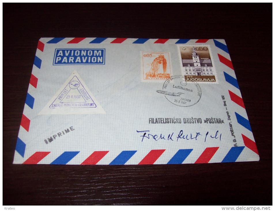 Old Letter - Yugoslavia, Erstflug, Zagreb-Munchen-Frankfurt, Lufthansa - Aéreo