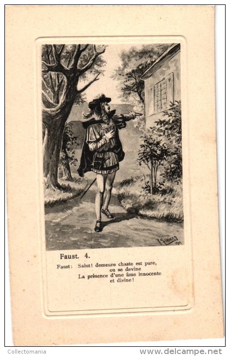 10 cards gravures sublime Opera Faust Charles Gounod , Soul to the  Devil ,  Marguérite, Goethe  Illustr Jacob Gielens