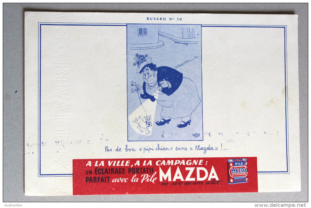 Buvard Pile MAZDA Illustrateur DUBOUT Pas De Bon Pipi Chien Sans Mazda - Piles