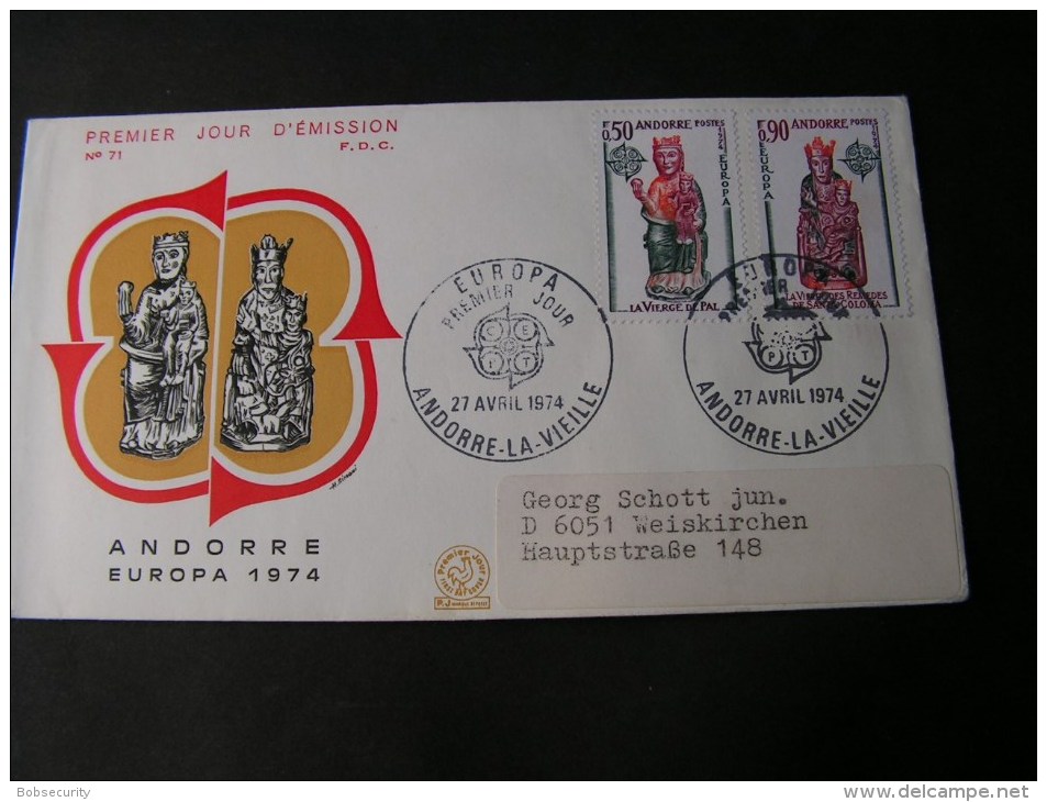 == Fr. Andora 1974  FDC Europa - Storia Postale