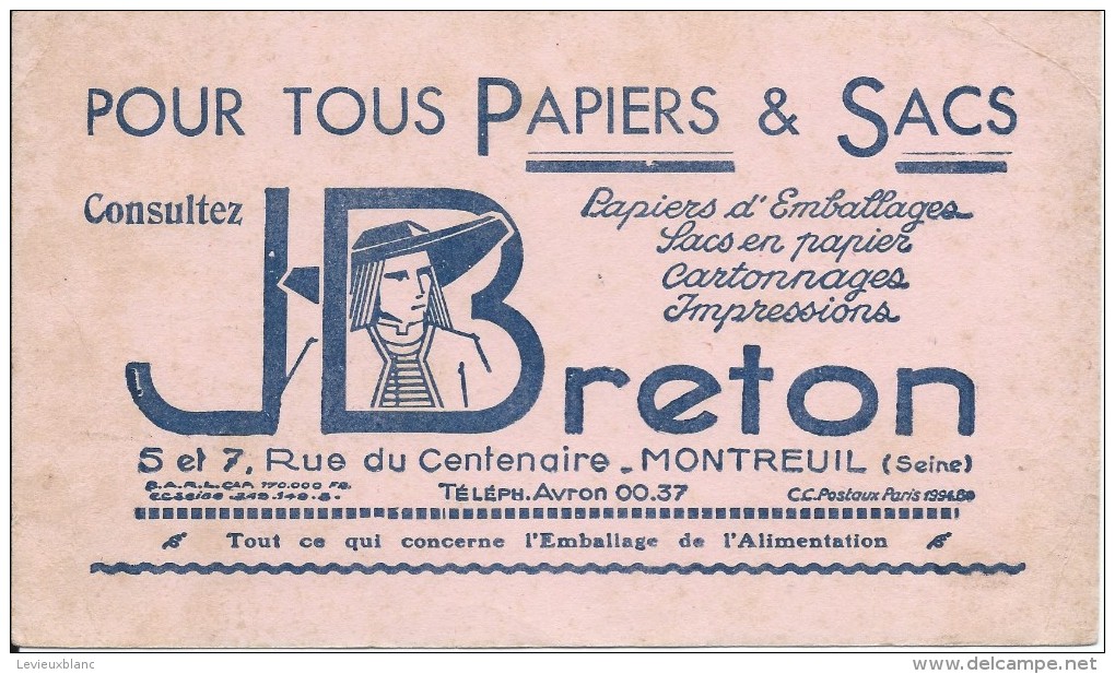 Buvard/Papeterie/Tous Papiers Et Sacs /J Breton /MONTREUIL/Seine /Vers 1950  BUV237 - Papeterie