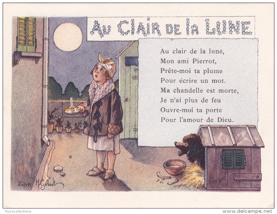 PUBLICITÉ L´ALCOOL DE MENTHE RICQLÈS (H. Gerbault) La Jeune Fille Et Le Chien Au Clair De La Lune - Comptine - Pubblicitari