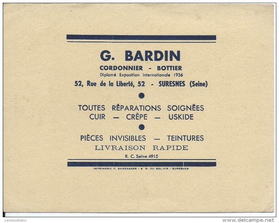 Buvard/Chaussures/Cordonnier-Bottier/G. BARDIN/ SURESNES/Seine/Vers 1950    BUV243 - Shoes