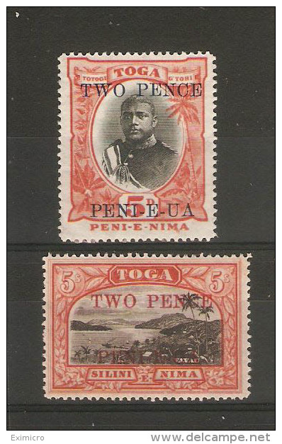 TONGA 1923-1924 2d On 5d And 2d On 5s SG 64, 70a LIGHTLY MOUNTED MINT Cat £4.25 - Tonga (...-1970)