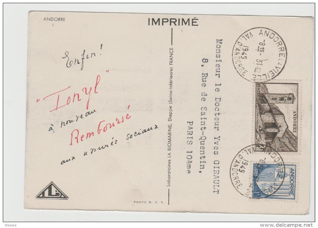 PAF002/ANDORRA - Frankierte Bildkarte Als Drucksache Nach Paris 1919 - Covers & Documents