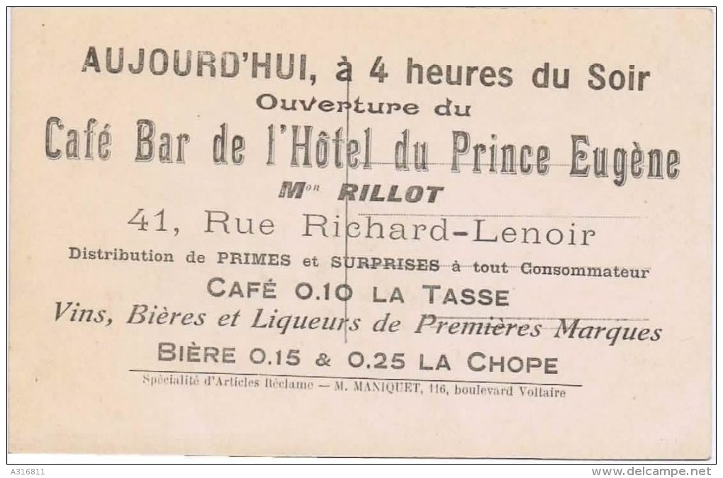 Cpa  Tres Belle Carte Avec AU DOS PUB CAFE BAR DE L HOTEL DU PRINCE EUGENE - Hotels & Restaurants