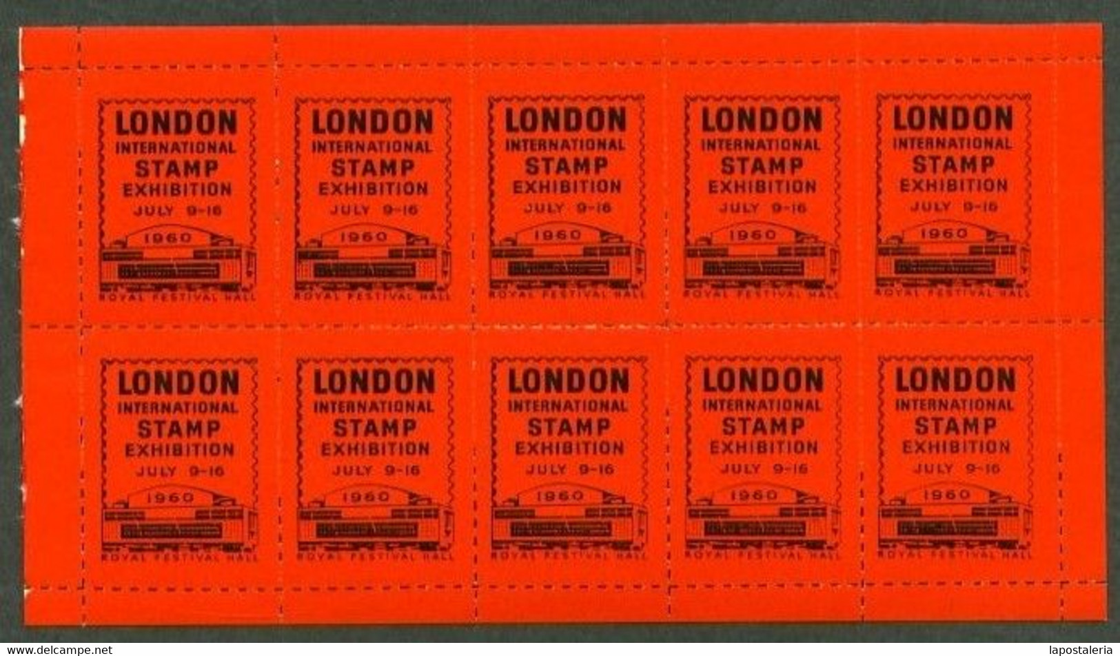 *London International Stamp Exhibition, July 9 -16 1960* Lote 2 Hojas O Pliegos. Total 22 Viñetas. - Cinderellas