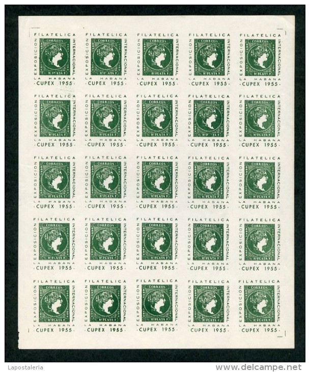 Cuba. La Habana. *Expo. Filatélica Internacional CUPEX 1955* Lote 4 Hojas 167x203 Mms. - Franking Labels