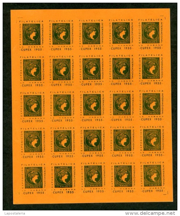 Cuba. La Habana. *Expo. Filatélica Internacional CUPEX 1955* Lote 4 Hojas 167x203 Mms. - Franking Labels