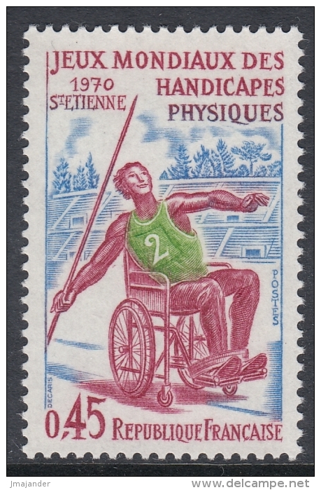 France 1970 World Championships Of Disabled, Saint-Etienne: Javeling Thrower, Wheelchair. Mi 1719 MNH - Sport Voor Mindervaliden