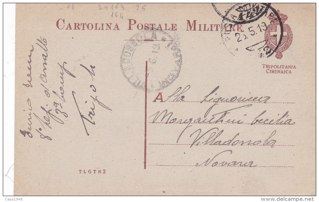 CARD  CARTOLINA POSTALE MILITARE TRIPOLITANIA CIRENAICA FRANCHIGIA POSTA MILITARE 142 26-5-1919  -2-0882-24163-164 - Guerra 1914-18