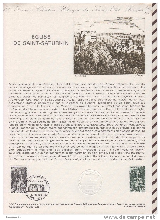 391 Document Philatelique 1978 30 EGLISE DE SAINT SATURNIN - Documenten Van De Post