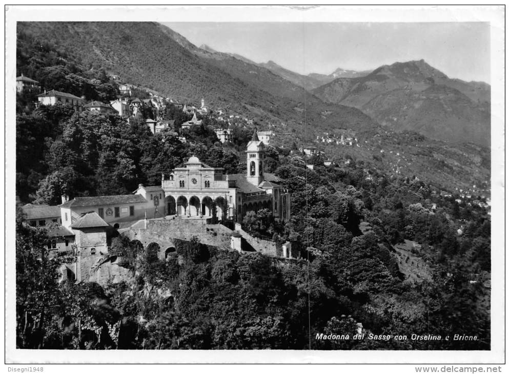 03906 "MADONNA DEL SASSO  CON ORSELINA  E BRIONE - TICINO - SVIZZERA" ANNULLO POSTALE. CART. ILL.  ORIG. SPEDITA 1948. - Brione Sopra Minusio