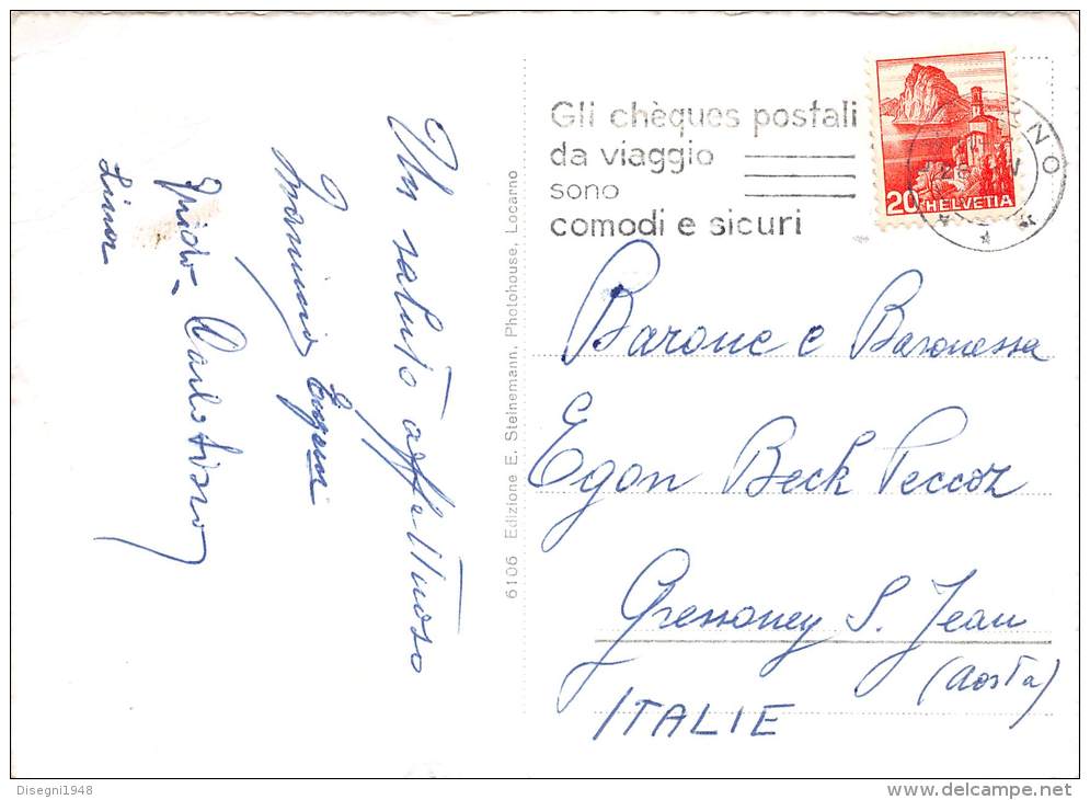 03906 "MADONNA DEL SASSO  CON ORSELINA  E BRIONE - TICINO - SVIZZERA" ANNULLO POSTALE. CART. ILL.  ORIG. SPEDITA 1948. - Brione Sopra Minusio