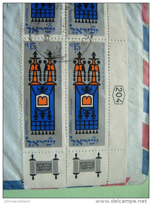 Israel 1968 Cover To Holland - Torah Scrolls Of The Law - Bloc Of 4 Stamps - Covers & Documents