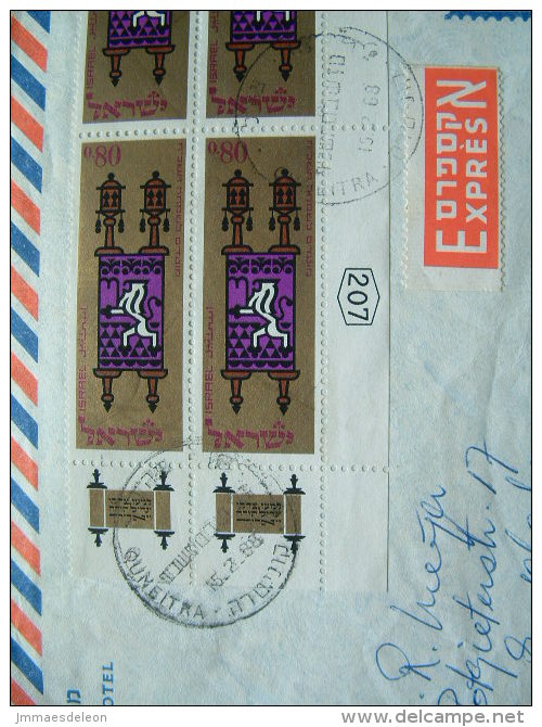 Israel 1968 Express Cover To Holland - Torah Scrolls Of The Law - Bloc Of 4 Stamps - Covers & Documents