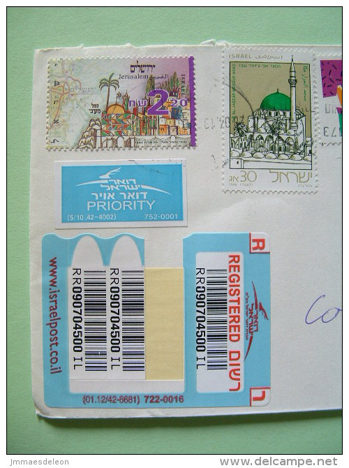 Israel 2013 Registered Cover To England - Mosque - E-mail Computer - Rabbi - Greetings Wheat Sword Jerusalem View - Brieven En Documenten