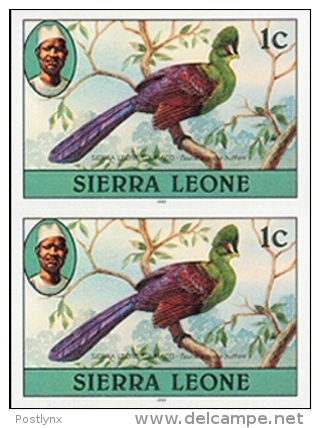 SIERRA LEONE 1980 Birds Turaco 1c. Imprint 1983 IMPERF.PAIR      [non Dentelé, Geschnitten,no Dentado] - Cuco, Cuclillos