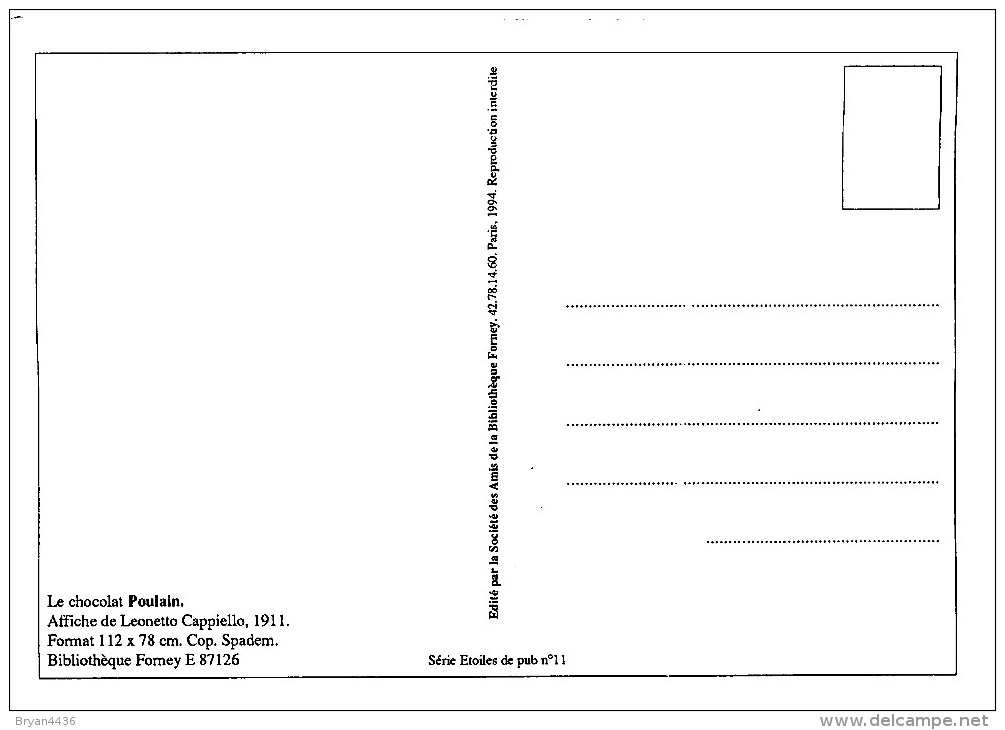 Illustrateur ; CAPPIELLO - Rare édit; FORNEY -  **CHOCOLAT POULAIN ** Pub .-  CPSM . état TB - Cappiello