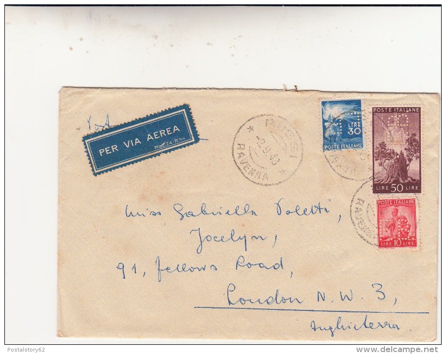 Russi Per Londra Con Francobolli Perfin. 2 Settembre Del 1948 Cover - Poststempel (Flugzeuge)