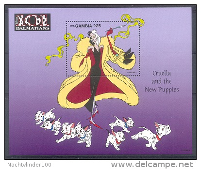 MzrD388 WALT DISNEY 101 DALMATIERS CRUELLA HONDEN DOGS DALMATIAN HUNDE GAMBIA 1997 PF/MNH - Disney