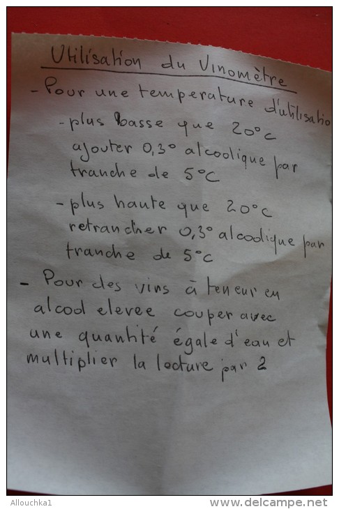 VINTAGE  Oenéologie Vinométre Bernadot Dans Son Boitier D'origine + Mode D'emploi Degré Alcool Vin  &gt;VOIR&gt;&gt;&gt; - Accessoires