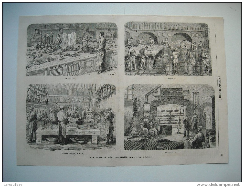 GRAVURE 1864. LES CUISINES DU CHATEAU DES TUILERIES. AVEC EXPLICATIF AU DOS. - Prints & Engravings