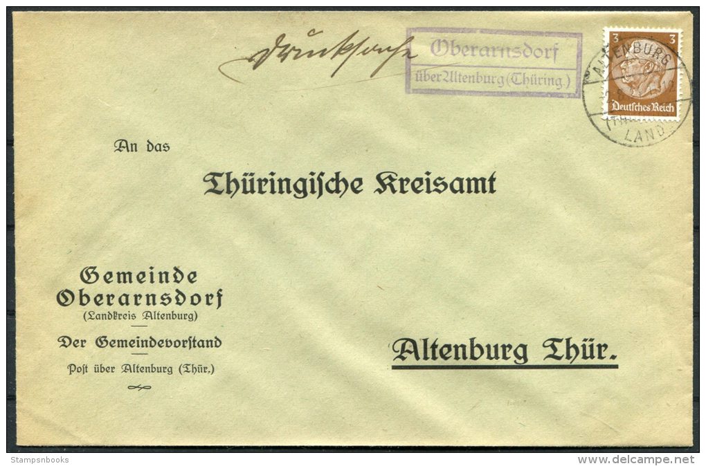 Landpost Stempel Brief 1934 Thuringia Gemeinde Oberarnsdorf Uber Altenburg - Briefe U. Dokumente