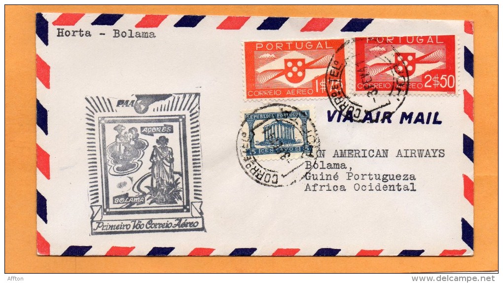 Horta To Bolama 1941 Portugal Air Mail Cover - Lettres & Documents