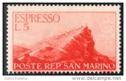 1945 - SAN MARINO - ESPRESSO 5 LIRE - PAESAGGIO / SCENERY. MNH - Francobolli Per Espresso