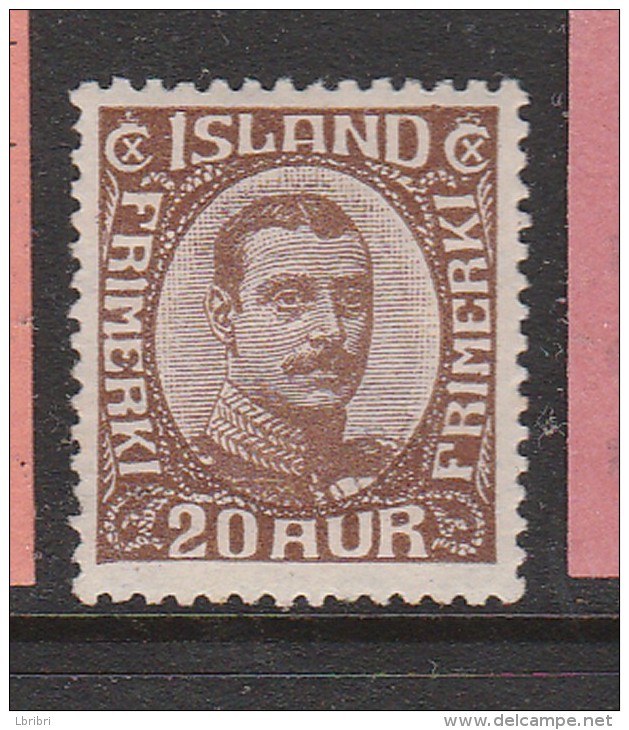 ISLANDE N° 107 20a BRUN CHRISTIAN X NEUF AVEC CHARNIÈRE LÉGÈRE - Nuevos