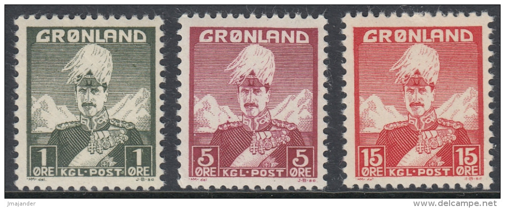 Greenland 1938 Definitives King Christian X. Mi 1-2, 5 MVLH/MNH - Neufs