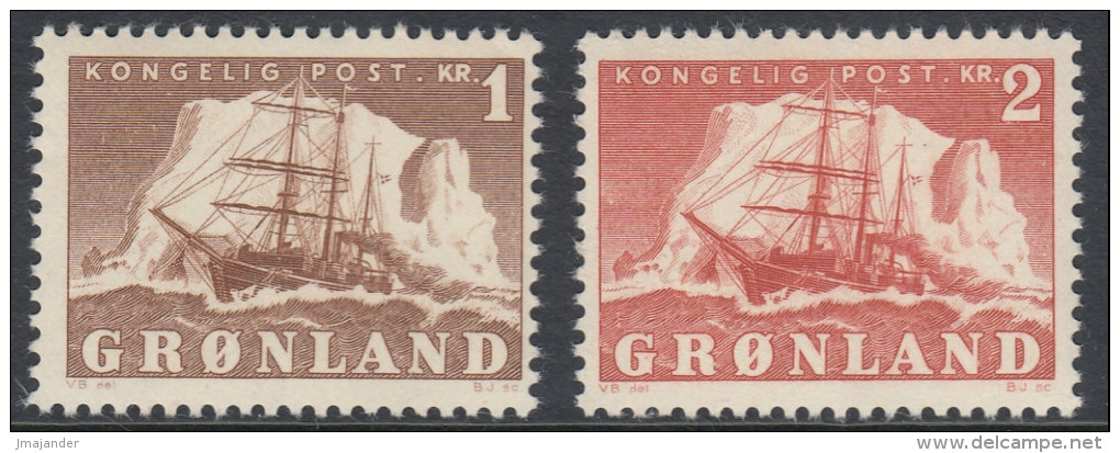 Greenland 1950 Definitives Arctic Ship Gustav Holm. Mi 35-36 MNH/MVLH - Neufs