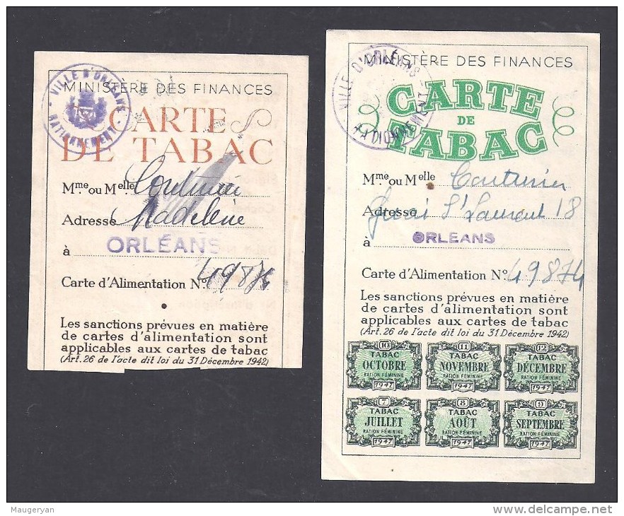 Lot De 2 Cartes De TABAC ( Pour Femmes ) - Orléans Loiret - Documenten