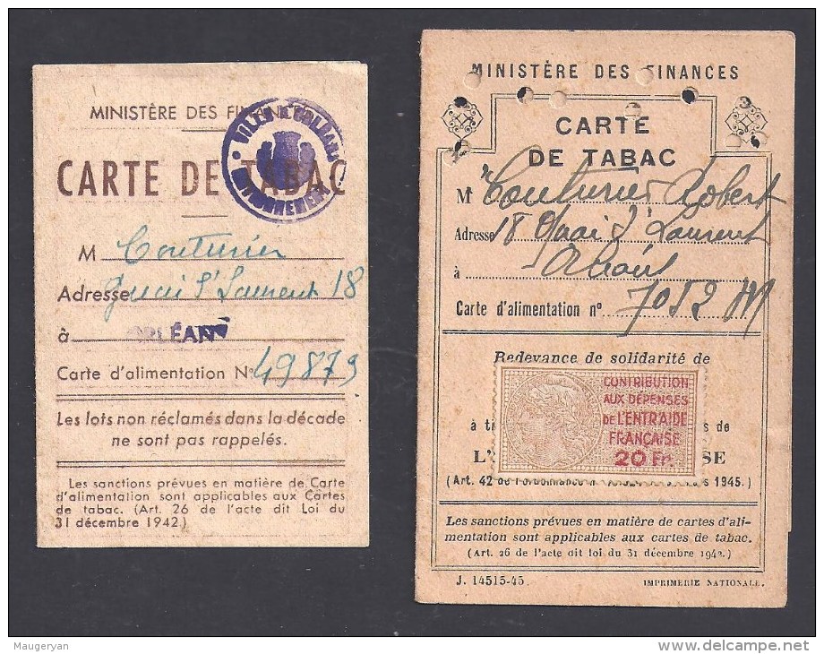 Lot De 2 Cartes De TABAC  - Orléans Loiret - Documentos