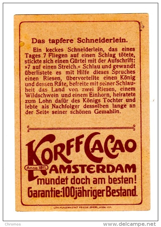 Chromo Pour Cacao Korff, Amsterdam, Hollande, Holland, Pays-Bas, En Allemand, Conte, Märchen, ... Schneiderlein - Other & Unclassified