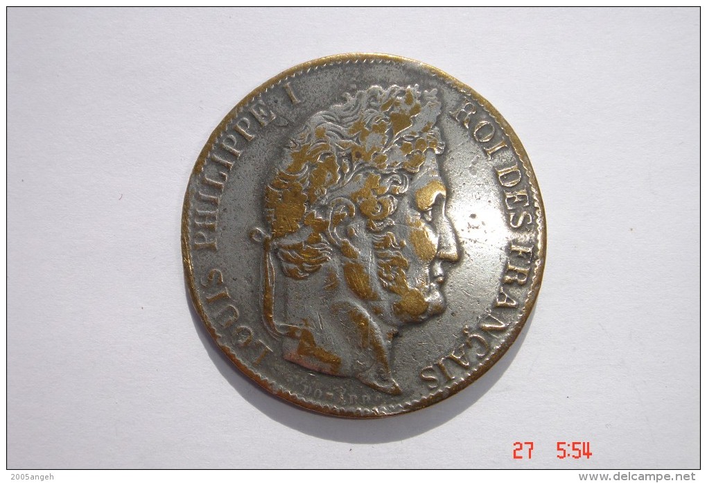 Fausse Pièce De 5F Louis Philippe En Bronze Argenté De 1846 A état TB - Pds 20,5 Grs. - Varietà E Curiosità