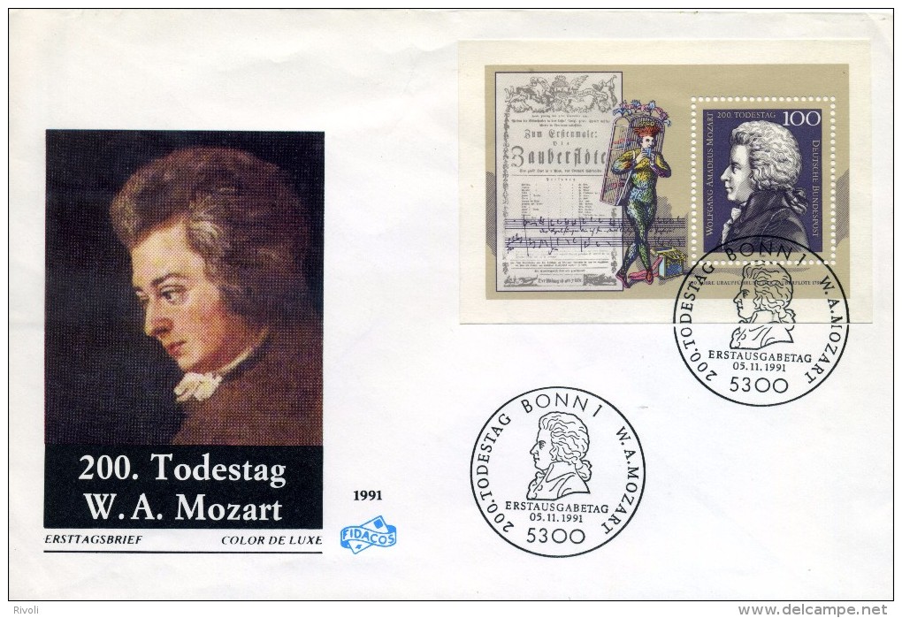 FDC DEUTSCHLAND 1991 200ième Anniversaire De La Mort De WOLFGANG AMADEUS MOZART - Musique