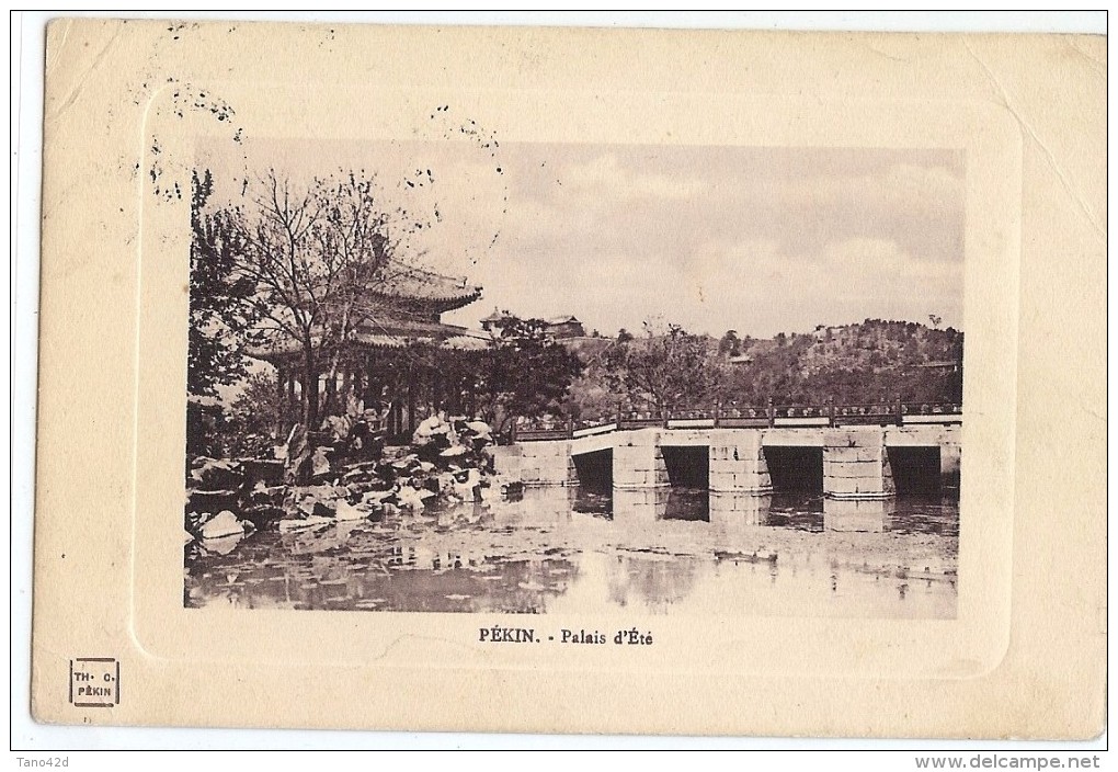 LBL31 CHINE MOUCHON 15c SURCH. 6c SUR CPA PEKIN / LYON 7/1/1919 OBL. ÉCHOPPÉ DE SHANGHAI 11/1/1919 - Storia Postale