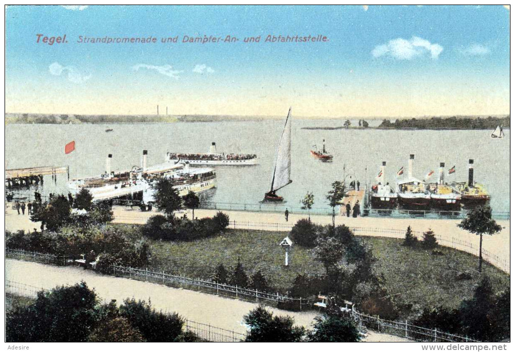 TEGEL - Strandpromenade Und Dampfer An-und Abfahrtsstelle, 1910?, Kunstanstalt Max O'Brien & Co, Berlin, - Tegel