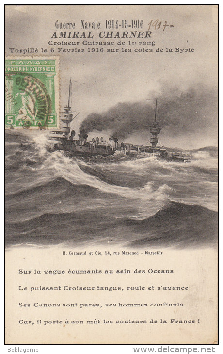 Guerre Navale 1914-15-1916 Amiral Charner Croiseur Cuirassé De 1er Rang - Guerre