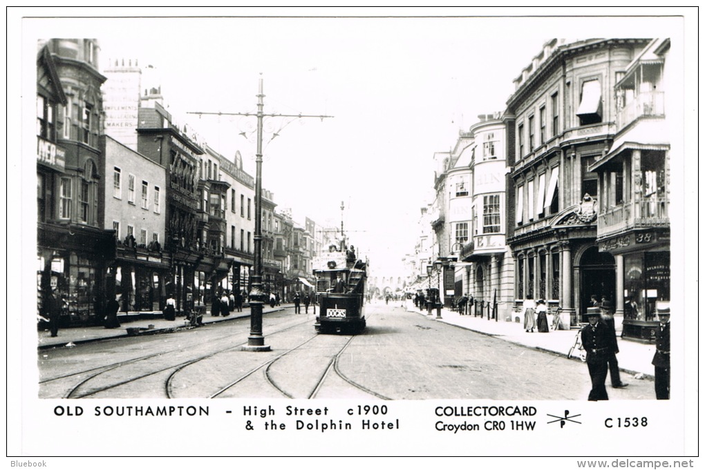 RB 1050 - Reproduction Postcard High St Tram &amp; Dolphin Hotel C.1900 Southampton Hampshire - Southampton