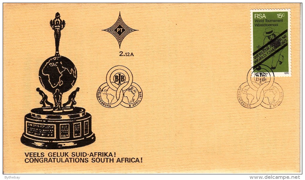 South Africa FDC Scott #460 Gold Overprint On 15c Lawn Bowler - South Africa's Victory At 3rd World's - FDC