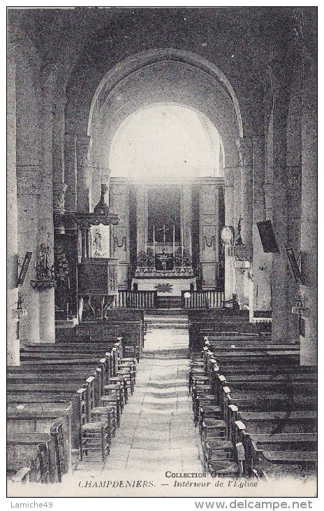 CHAMPDENIERS ( Deux Sèvres ) 3 CPA La Roche Mariée - Vue Générale - Intérieur église Circulée Timbrée - Champdeniers Saint Denis