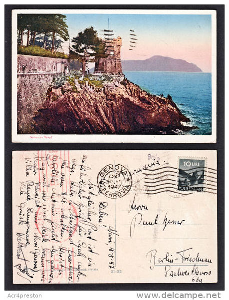 A5417 ITALY 1947, Censored 'Ferrovia' Postcard From Genoa To Berlin - 1946-47 Corpo Polacco Period