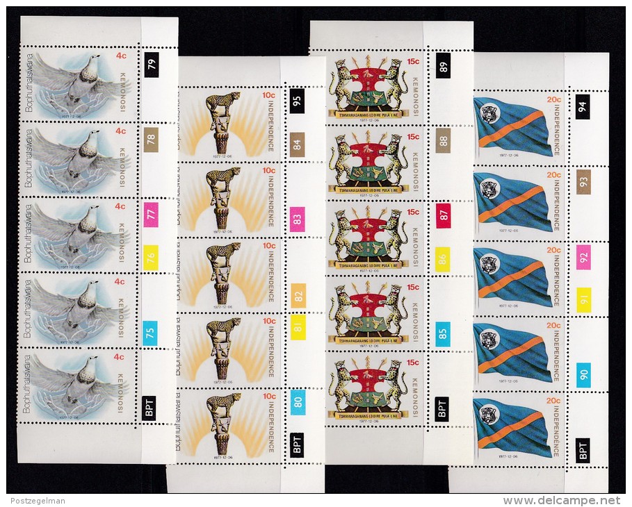 BOPHUTHATSWANA, 1977, MNH Controls Strips Of 5, Independence, M 18-21 - Bophuthatswana