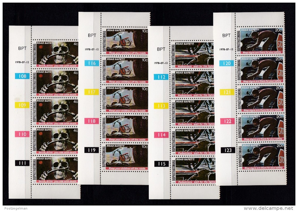 BOPHUTHATSWANA, 1978, MNH Controls Strips Of 5, Road Safety, M 25-28 - Bophuthatswana