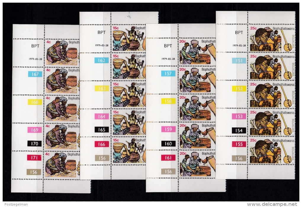 BOPHUTHATSWANA, 1979, MNH Controls Strips Of 5, Sorghum  Beer, M 37-40 - Bophuthatswana